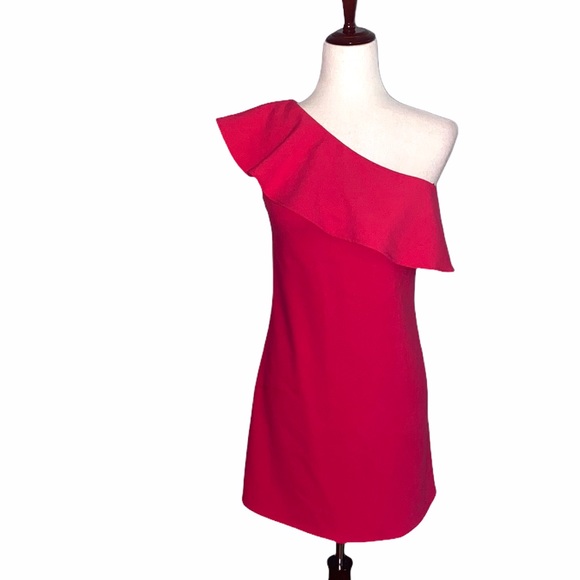 French Connection Pink Ruffle One Shoulder Tunic Dress - 2 - Picture 2 of 13